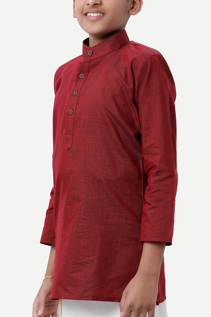 UATHAYAM Exotic Kurta Cotton Rich Blend Full Sleeve Solid Regular Fit For Kids (Blood Red)