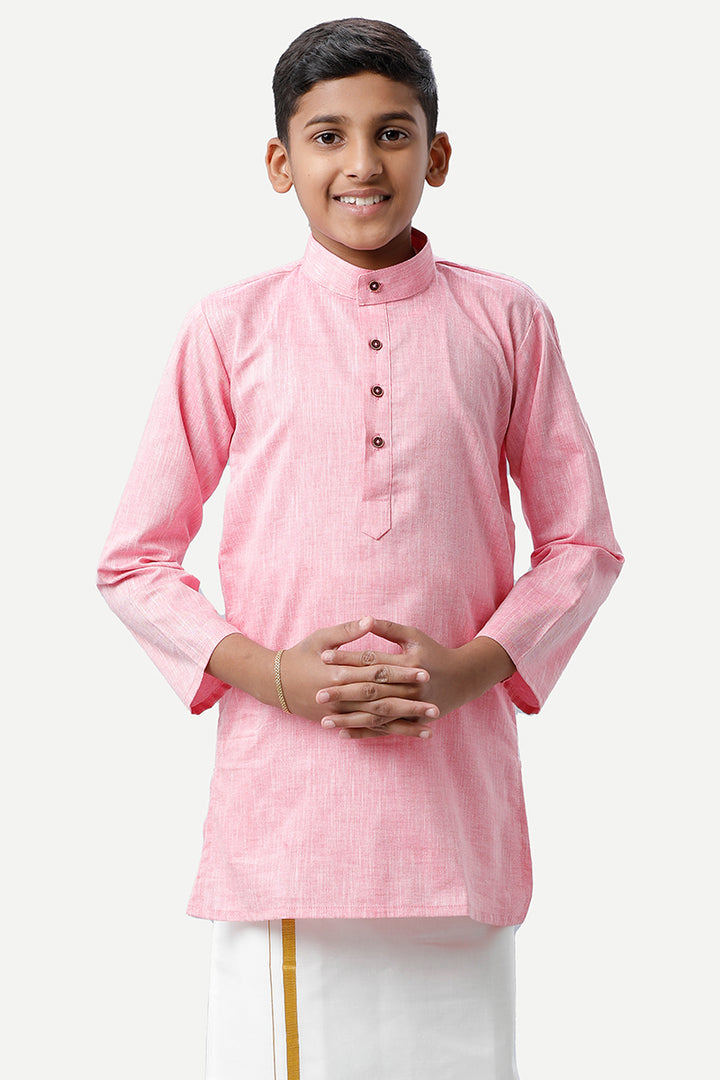 UATHAYAM Exotic Kurta Cotton Rich Full Sleeve Solid Regular Fit For Kids (Soft Pink)