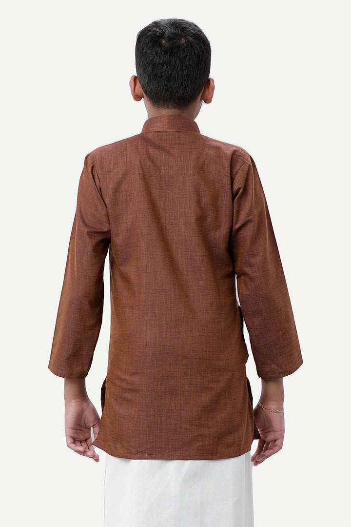 UATHAYAM Exotic Kurta Cotton Rich Full Sleeve Solid Regular Fit For Kids (Dark Brown)