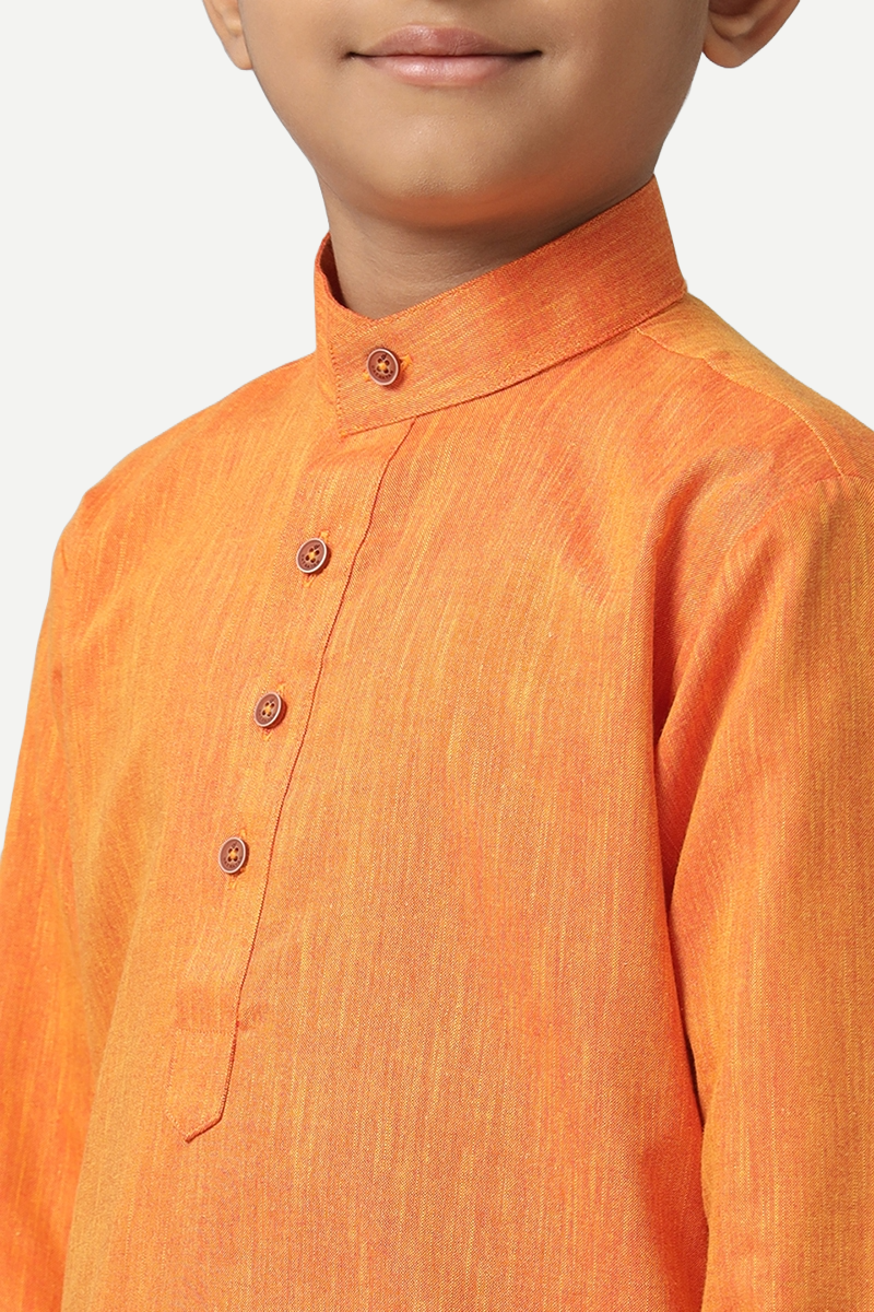 Exotic - Orange Kurta and Matching Fixit Dhoti 2 In 1 Set For Kids | Uathayam