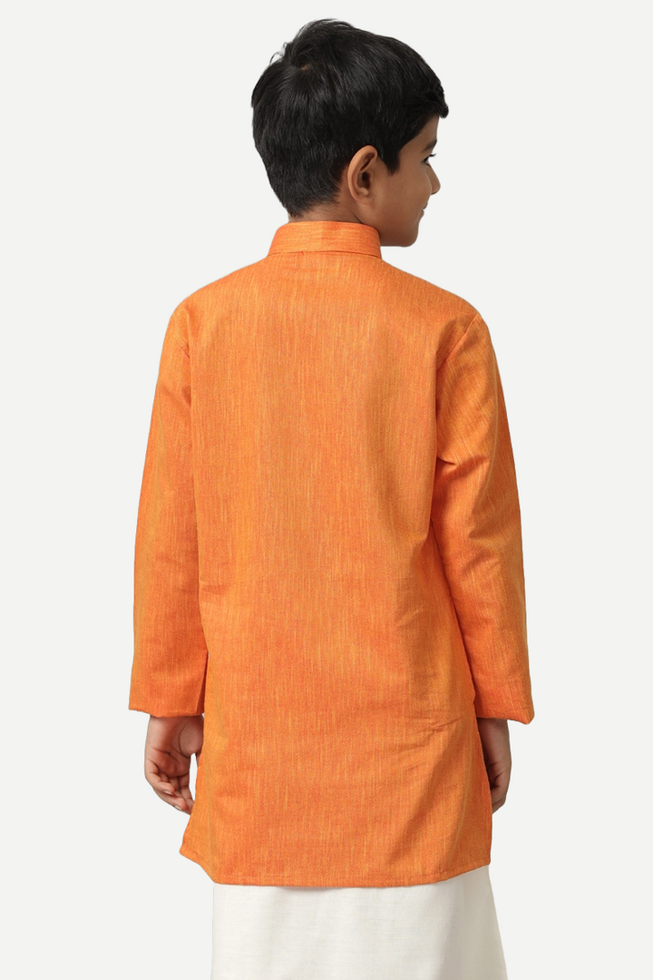 UATHAYAM Exotic Cotton Rich Full Sleeve Solid Regular Fit Kids Kurta + Dhoti 2 In 1 Set (Orange)