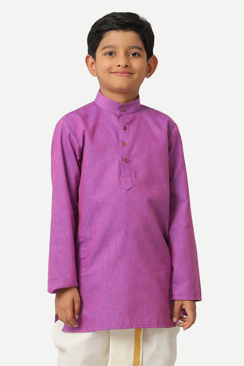 UATHAYAM Exotic Cotton Rich Full Sleeve Solid Regular Fit Kids Kurta + Panchakacham 2 In 1 Set (Dark Lavander)