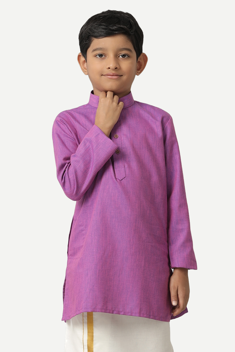 UATHAYAM Exotic Cotton Rich Full Sleeve Solid Regular Fit Kids Kurta + Dhoti 2 In 1 Set (Dark Lavender)