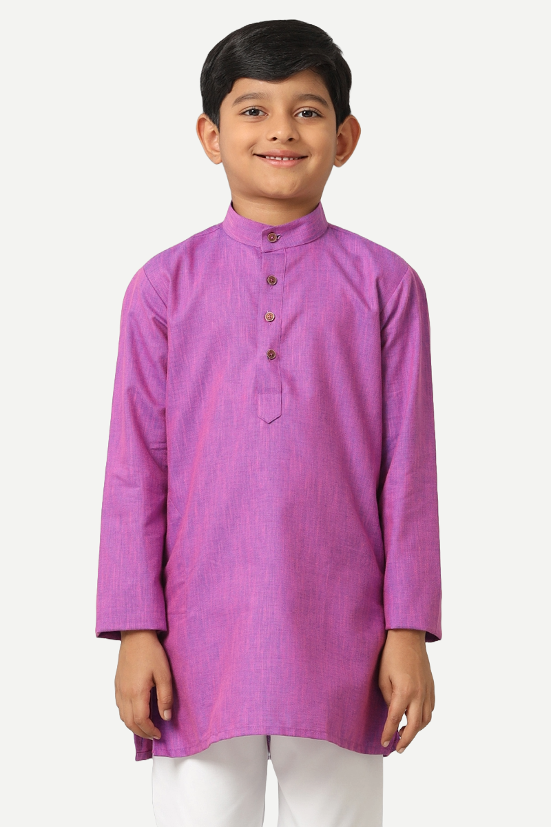 UATHAYAM Exotic Kurta Cotton Rich Full Sleeve Solid Regular Fit For Kids (Dark Lavender)