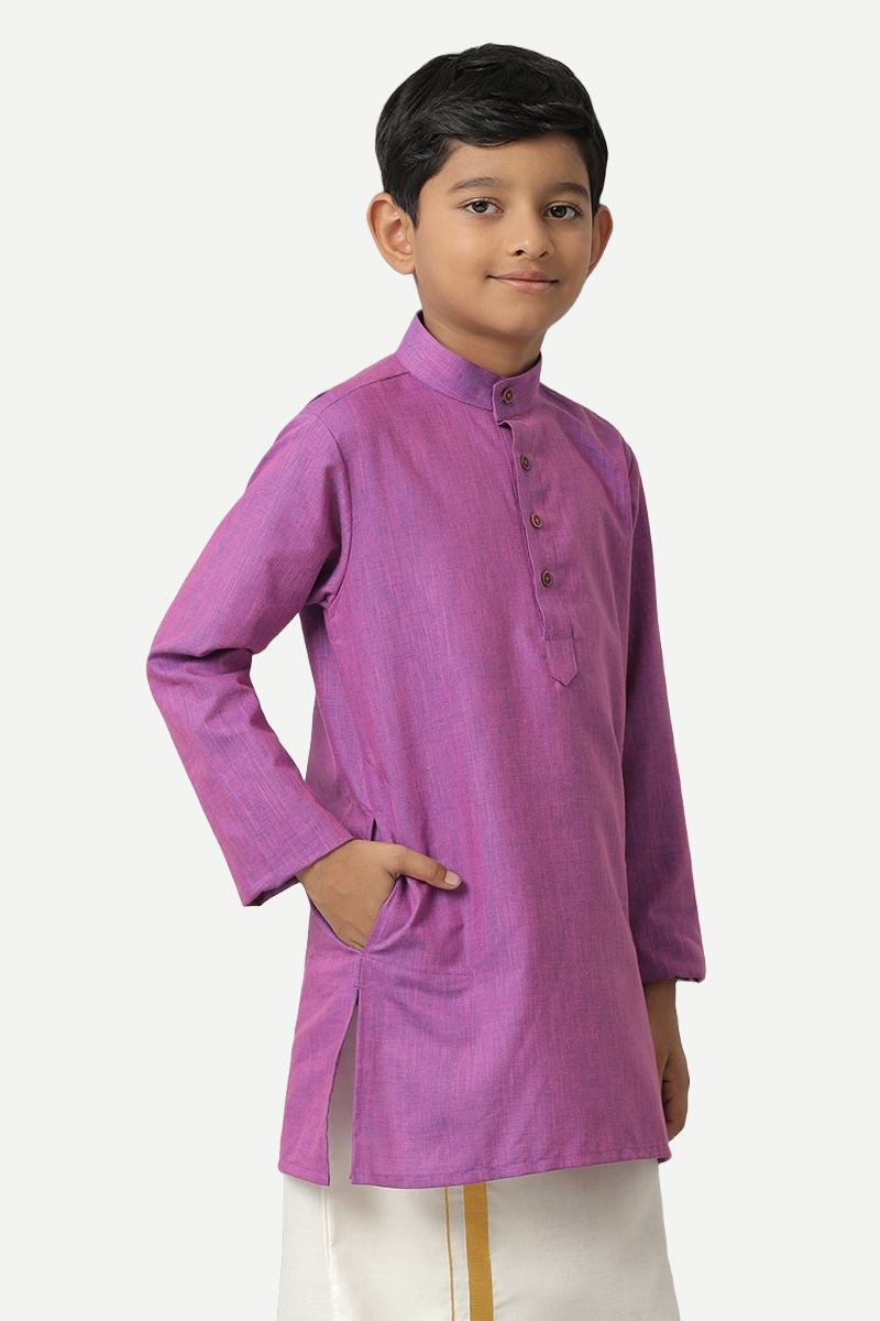 UATHAYAM Exotic Cotton Rich Full Sleeve Solid Regular Fit Kids Kurta + Dhoti 2 In 1 Set (Dark Lavender)