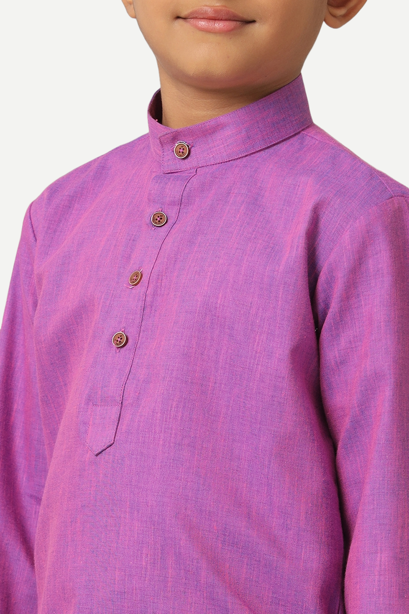 UATHAYAM Exotic Cotton Rich Full Sleeve Solid Regular Fit Kids Kurta + Panchakacham 2 In 1 Set (Dark Lavander)