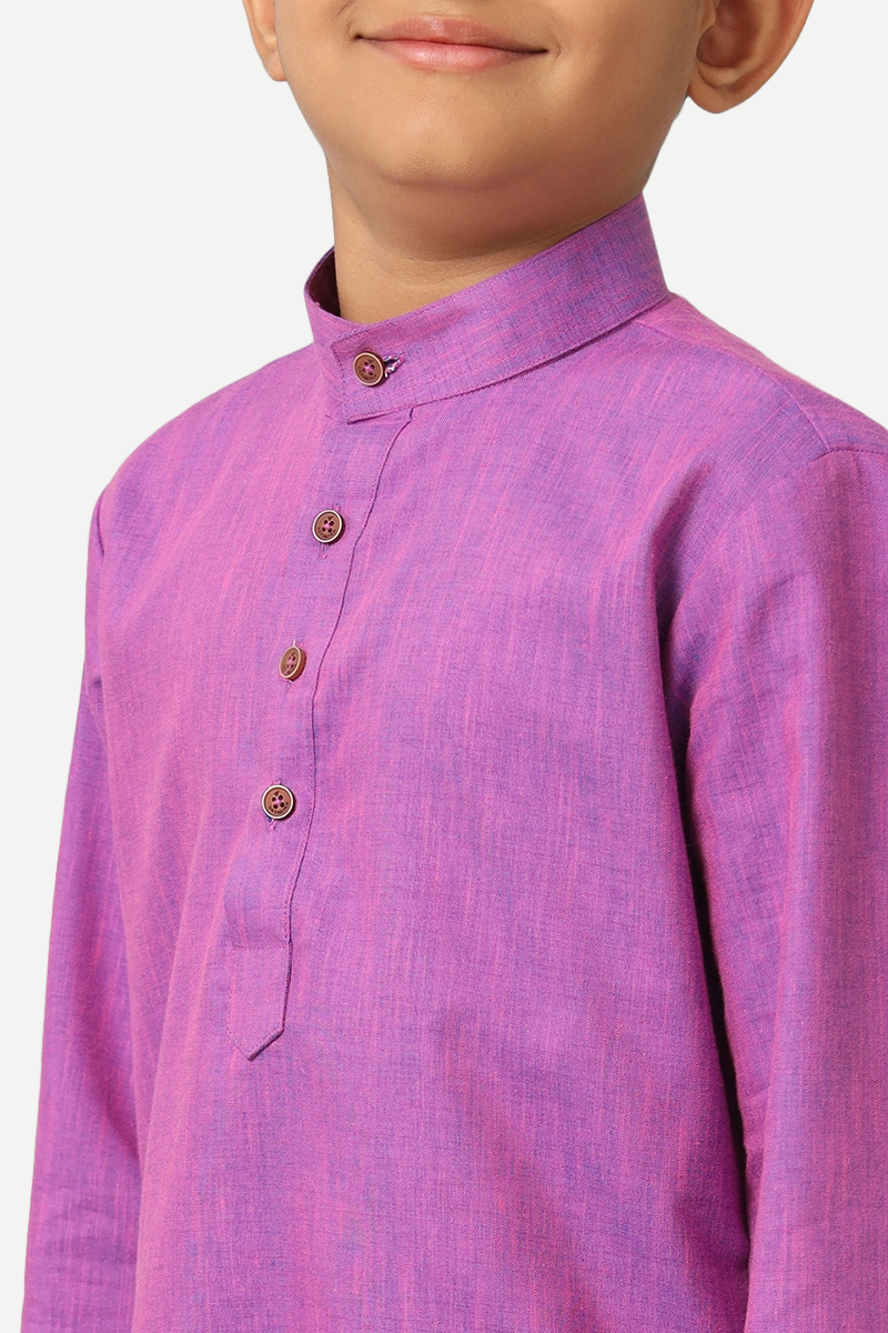 UATHAYAM Exotic Cotton Rich Full Sleeve Solid Regular Fit Kids Kurta + Pyjama 2 In 1 Set (Dark Lavender)