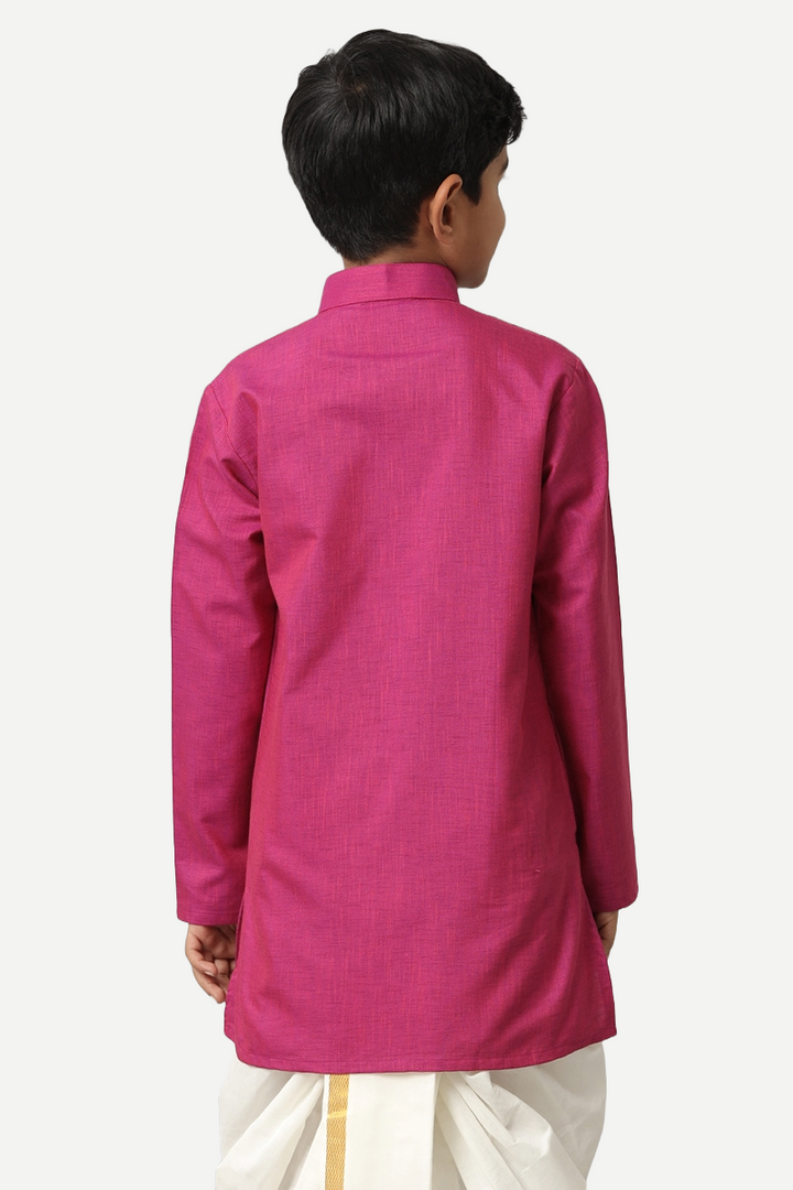 UATHAYAM Exotic Cotton Rich Full Sleeve Solid Regular Fit Kids Kurta + Panchakacham 2 In 1 Set (Dark Pink)