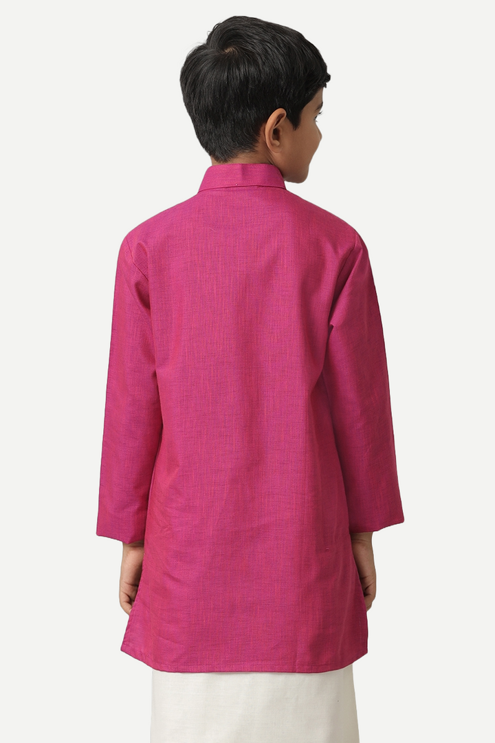 UATHAYAM Exotic Cotton Rich Full Sleeve Solid Regular Fit Kids Kurta + Dhoti 2 In 1 Set (Dark Pink)