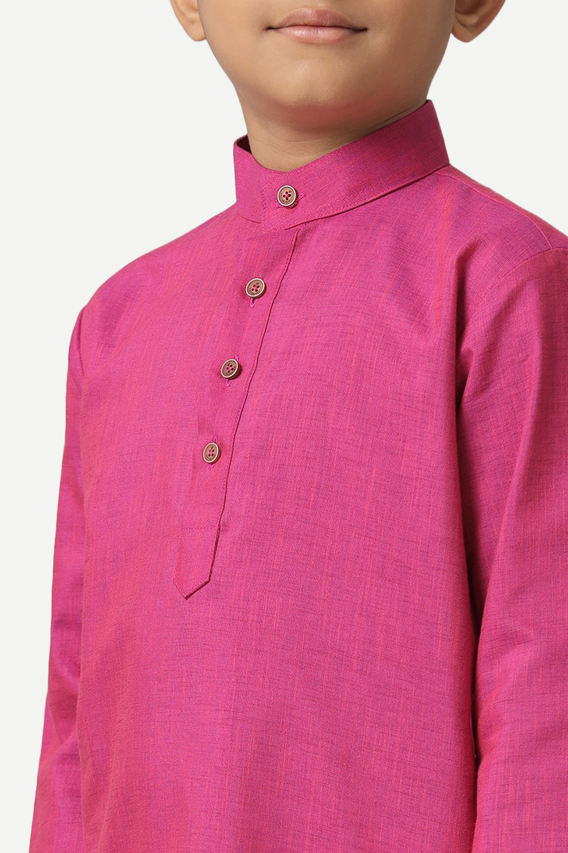 UATHAYAM Exotic Cotton Rich Full Sleeve Solid Regular Fit Kids Kurta + Dhoti 2 In 1 Set (Dark Pink)