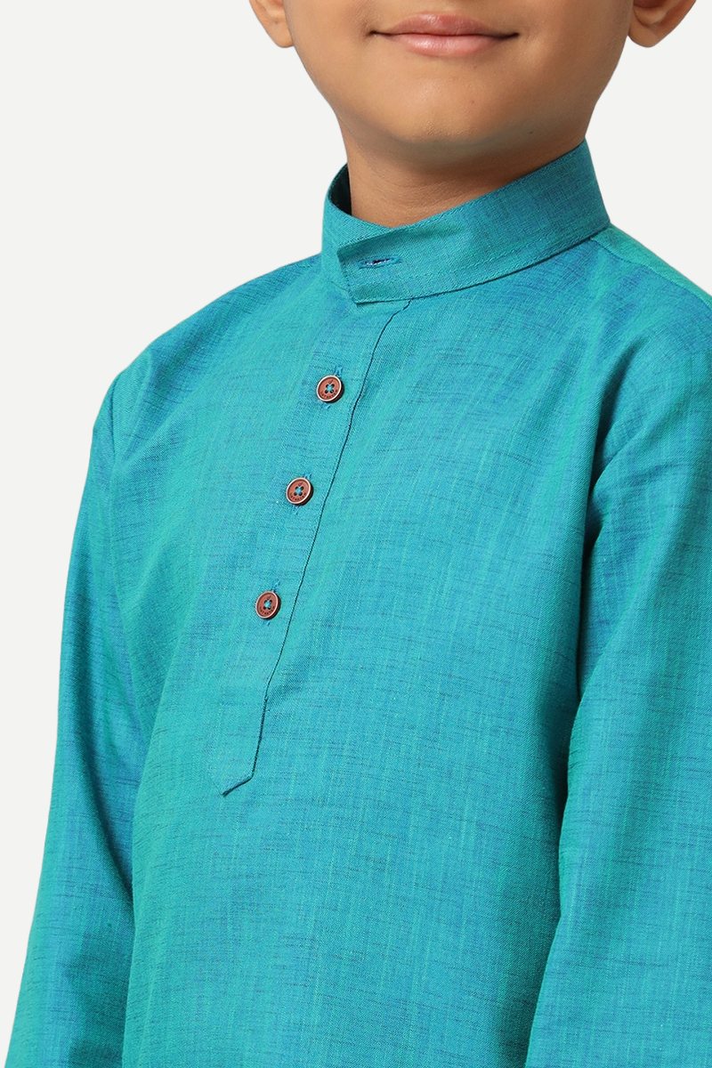 UATHAYAM Exotic Cotton Rich Full Sleeve Solid Regular Fit Kids Kurta + Dhoti 2 In 1 Set (Aqua Blue)