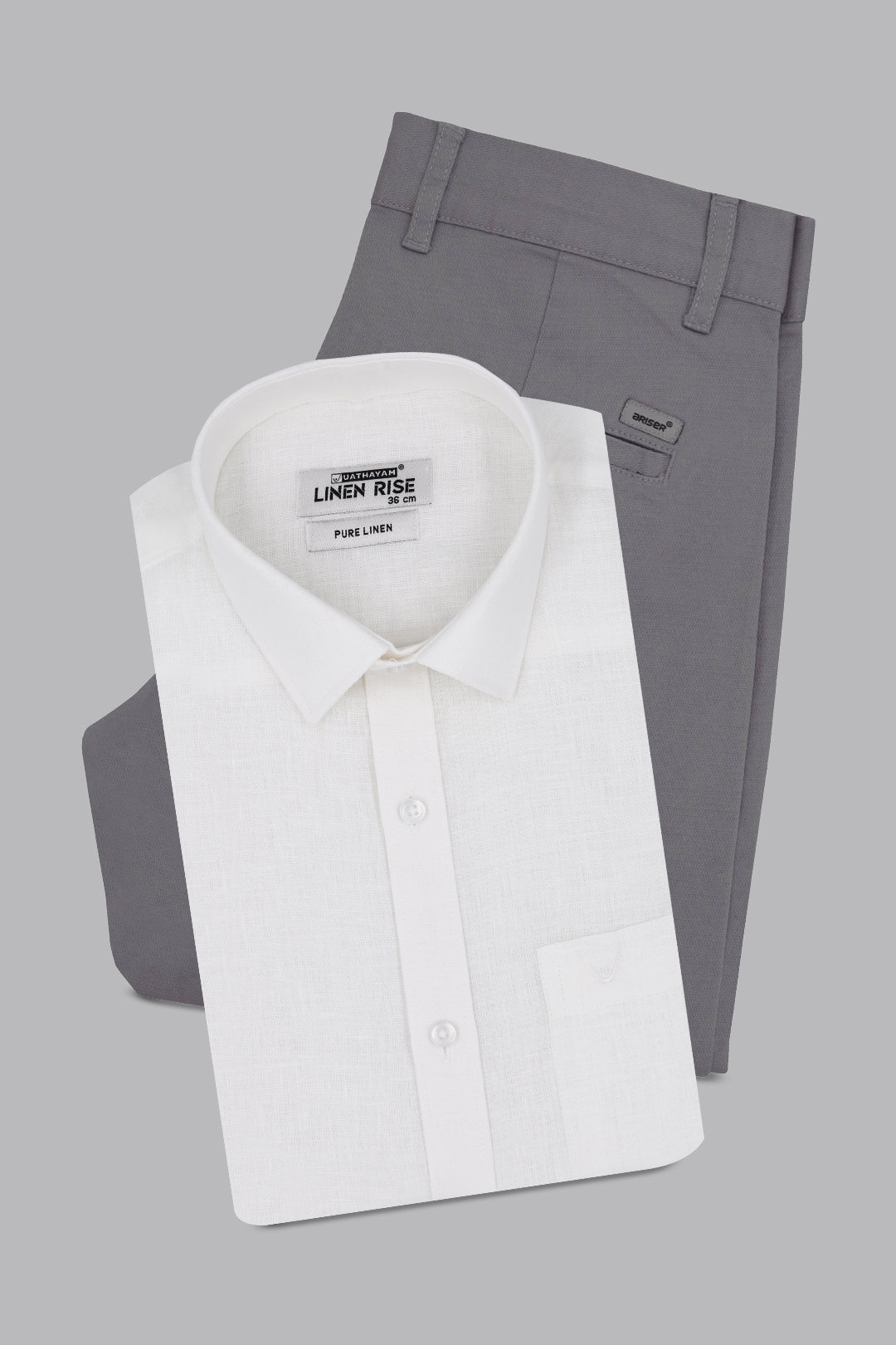 Linen Rise + Monaco - White Shirt With Gray Trouser Combo For Men | Uathayam