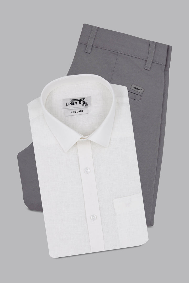 Linen Rise + Monaco - White Shirt With Gray Trouser Combo For Men | Uathayam