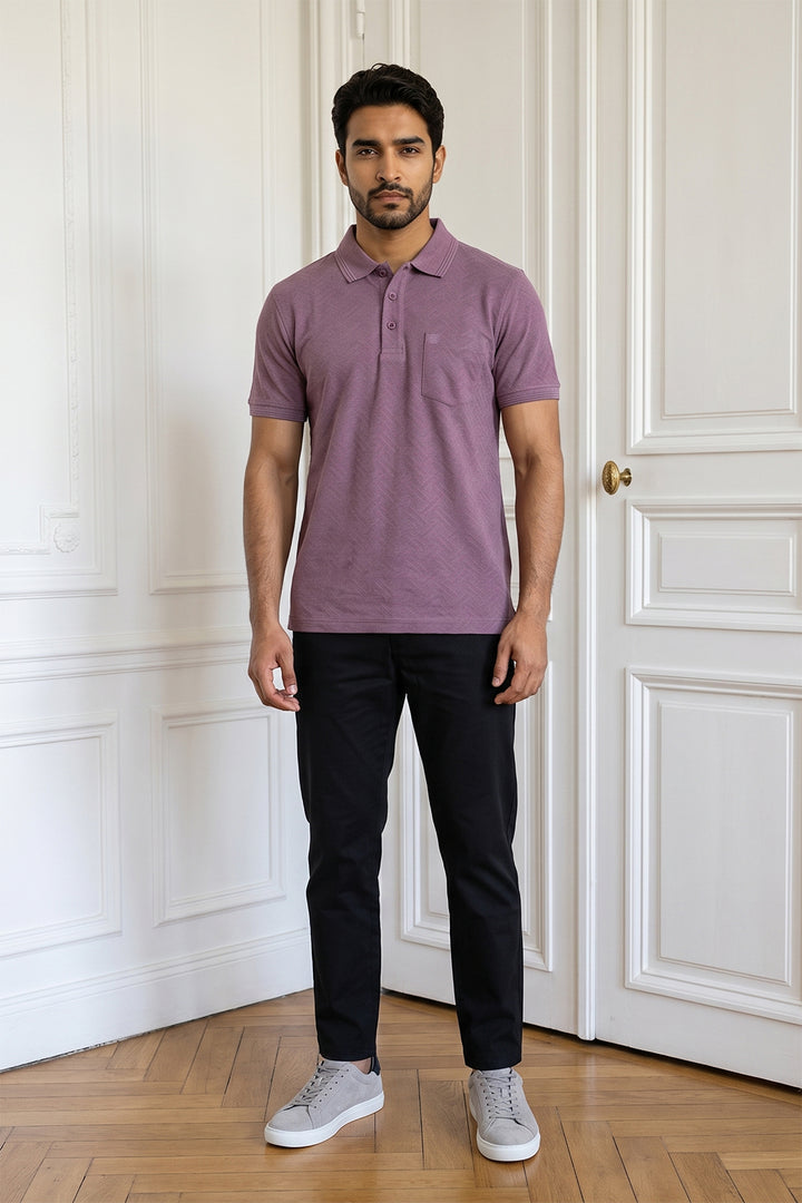 Clark Polo + Kansas - Mulberry Mist T-Shirt With Black Trouser Combo For Men | Ariser
