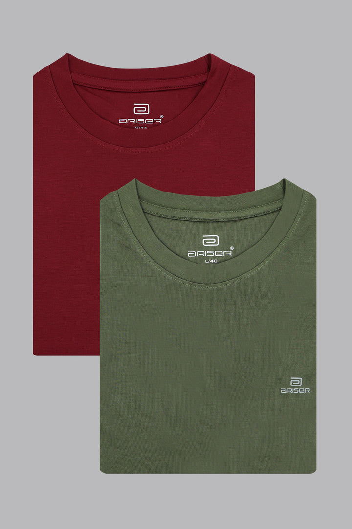 Maroon and army green T-shirt combo for men