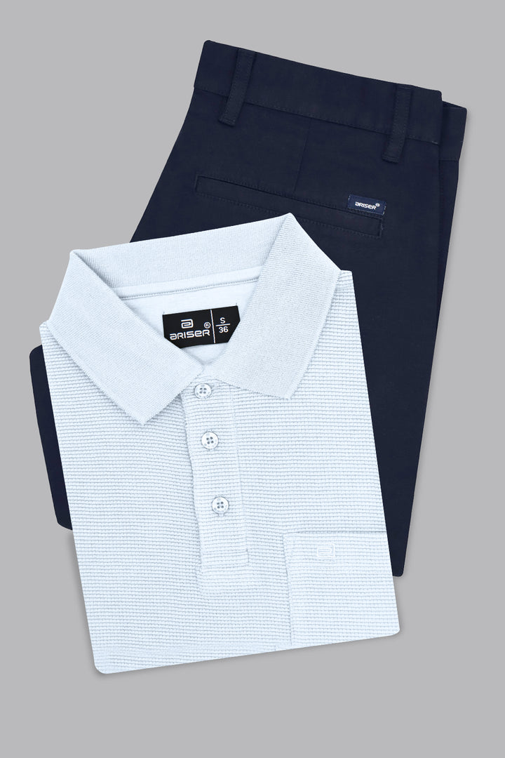 Men soft blue t shirt and dark blue pant combo