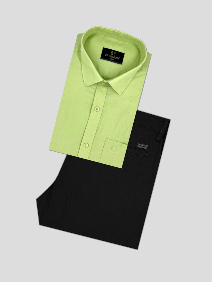 Super Soft + Kansas - Pale Green Shirt With Black Trouser Combo For Men | Ariser