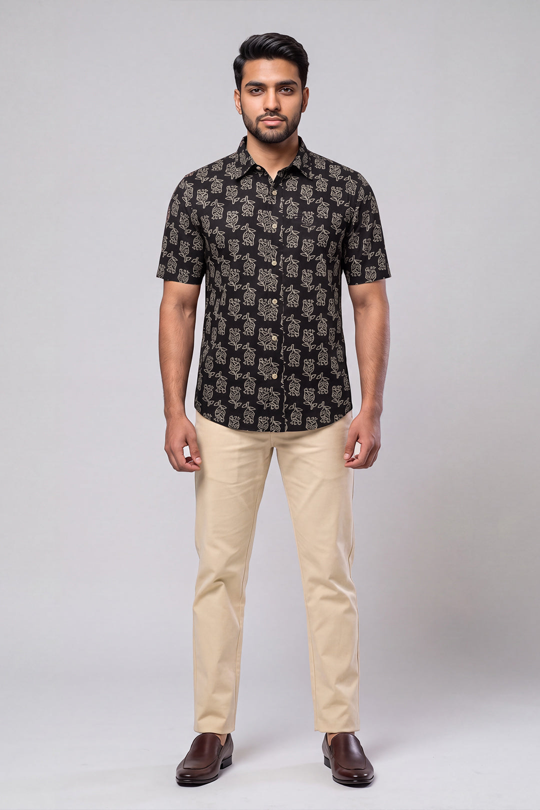 Congo + Basic Chino - Jet Black Shirt With Sandal Trouser Combo For Men | Ariser