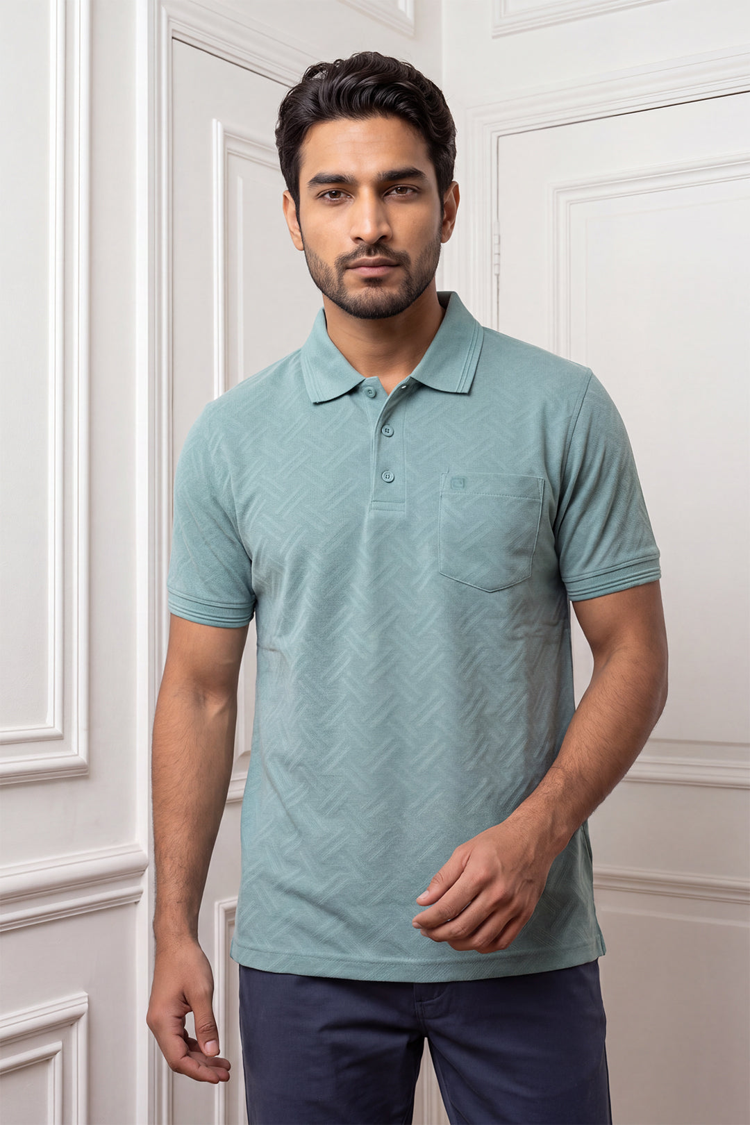Clark Polo + Monaco - Frosted Mint T-Shirt With Dark Navy Trouser Combo For Men | Ariser