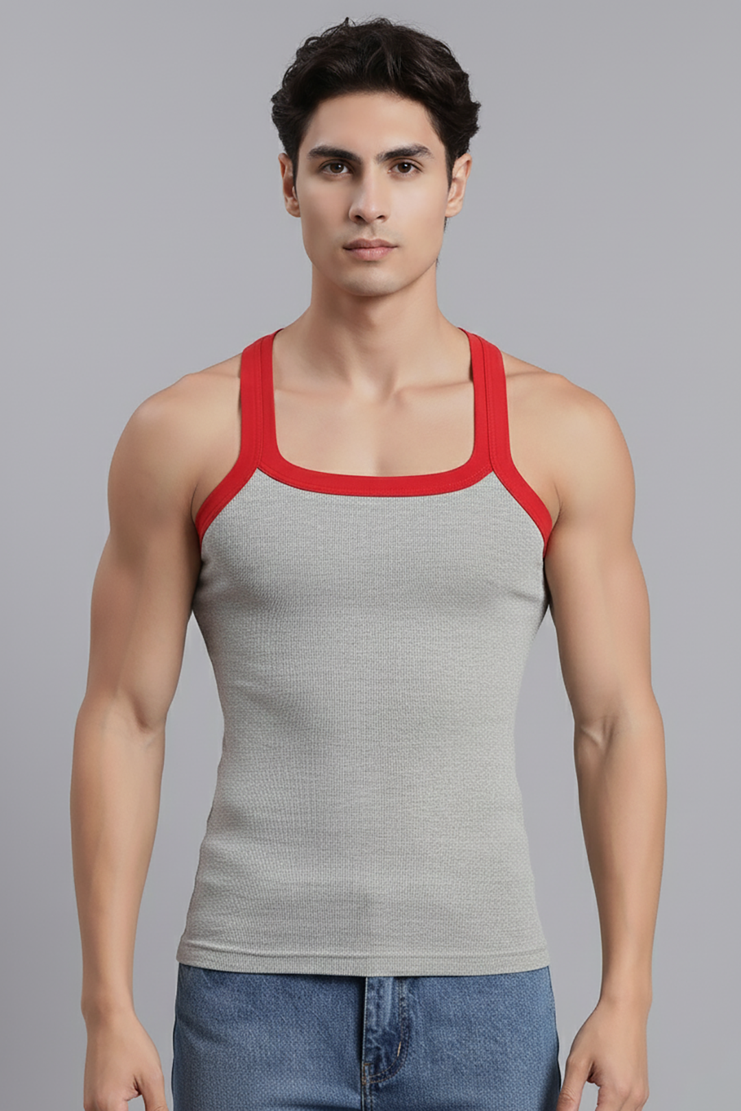 Style Vest RIB - Grey Cotton Vest for Men | Uathayam