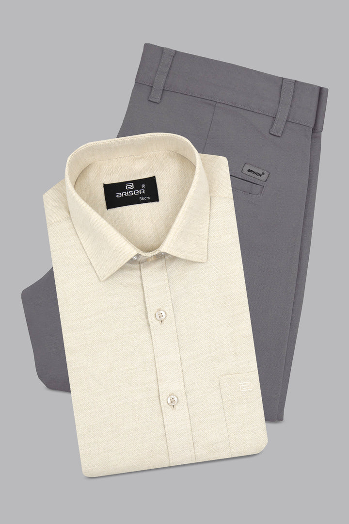 Armani + Monaco - Light Beige Shirt With Gray Trouser Combo For Men | Ariser