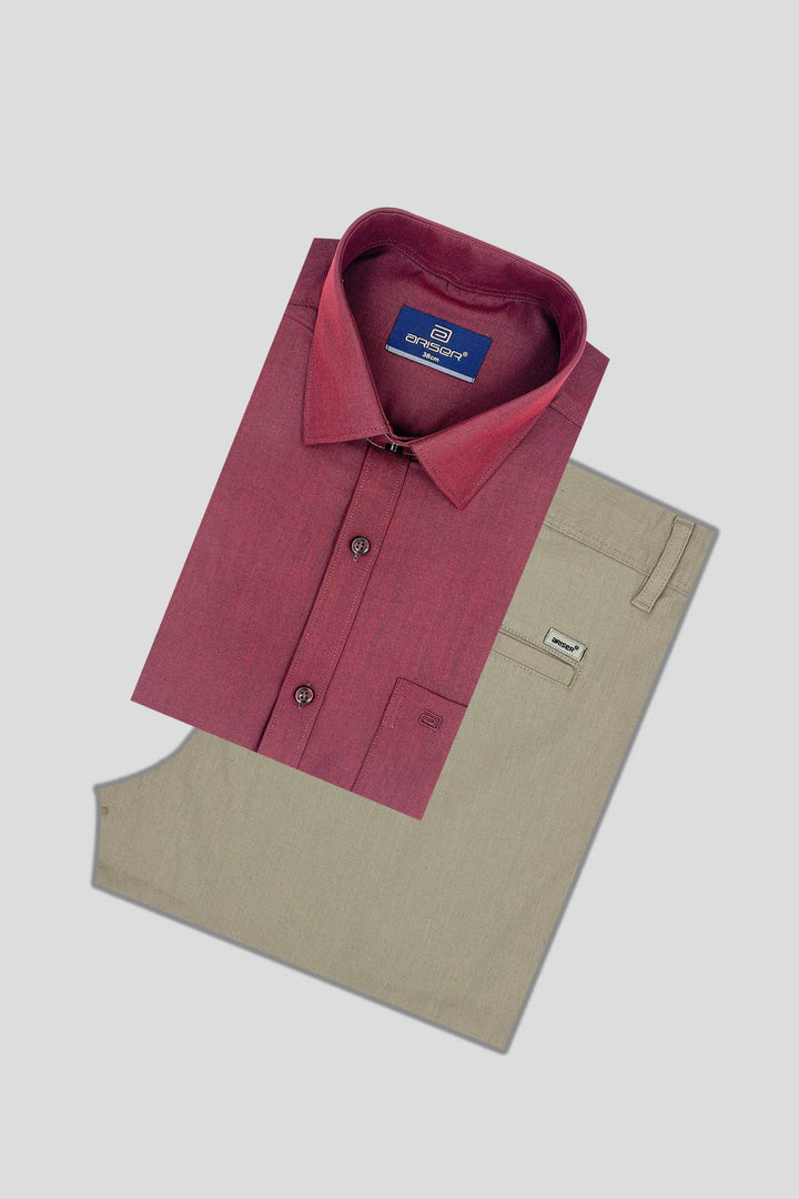 Super Soft + Kansas - Dark Red Shirt With Cream White Trouser Combo For Men | Ariser