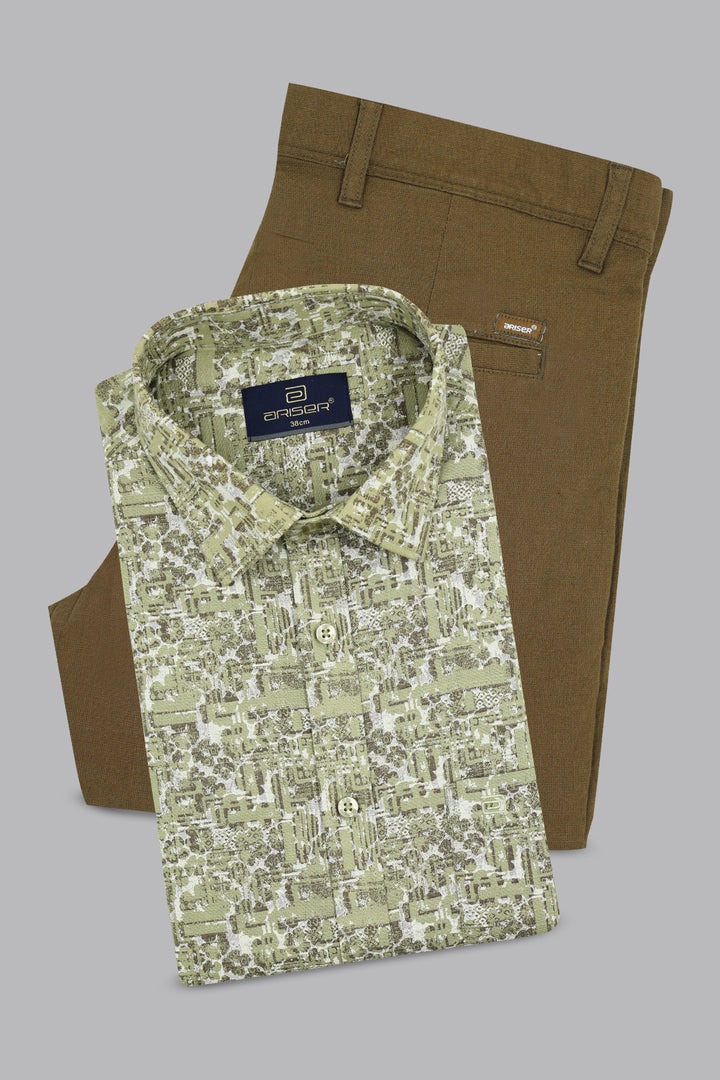 Moss Green Printed Shirt Combo