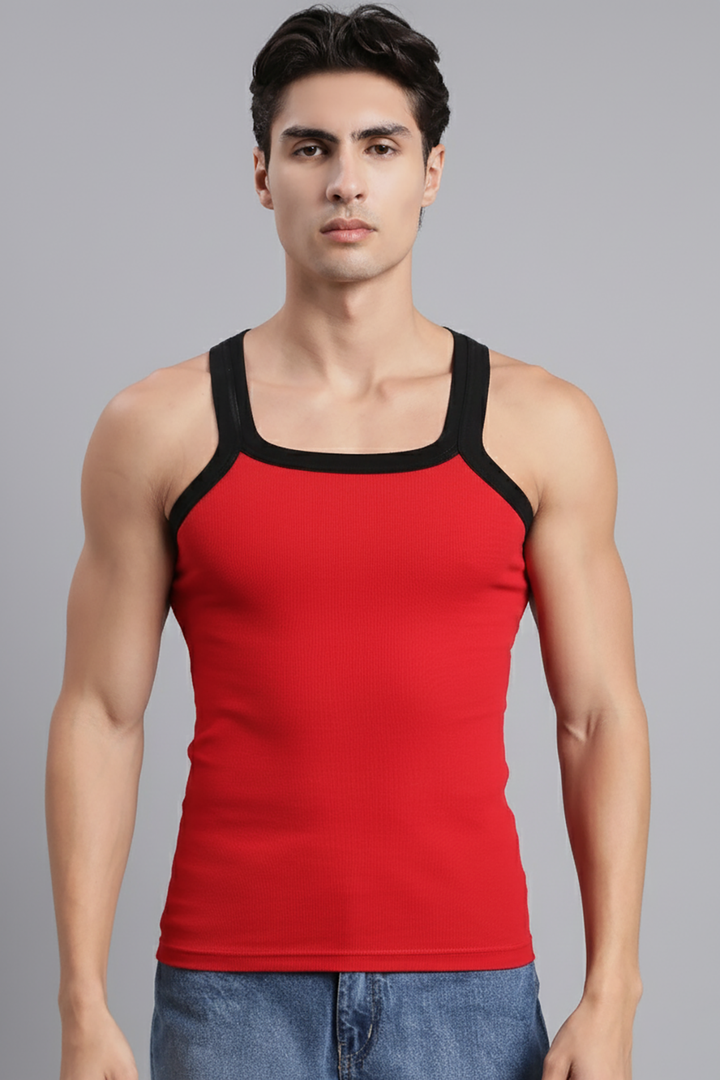 Style Vest RIB - Red Cotton Vest for Men | Uathayam