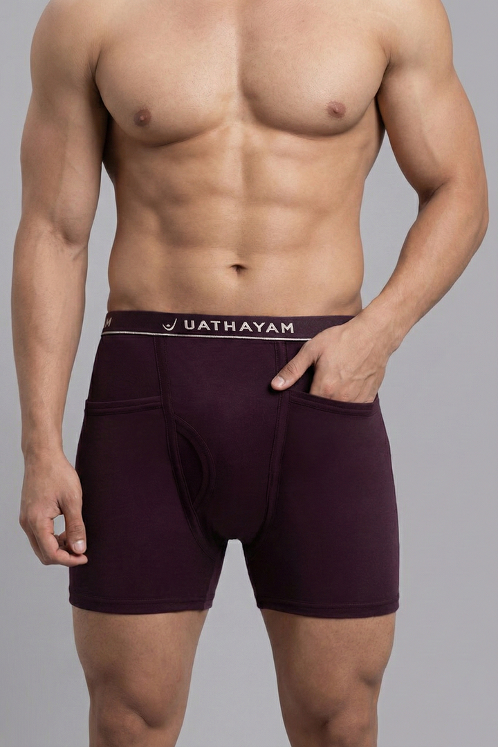 Ultimate Fine plum purple outer elastic trunks for men