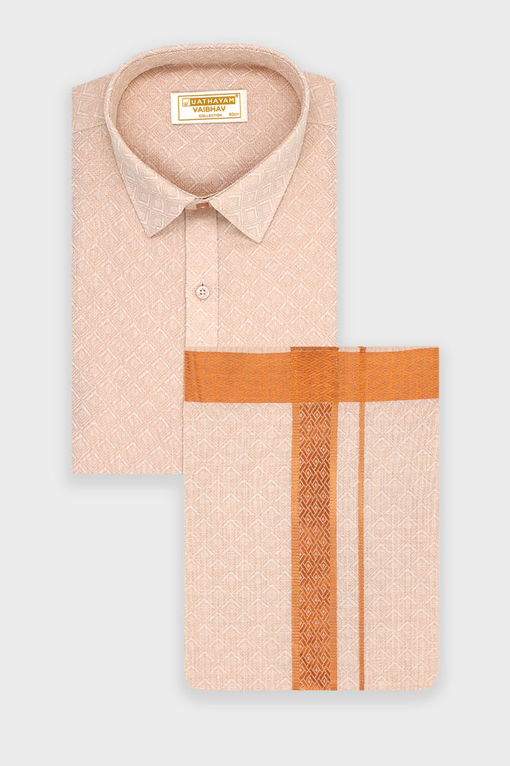 Vaibhav Grand - Copper Diamond Design Shirt and Jacquard Dhoti Tissue Set 2 In 1 For Men | Uathayam