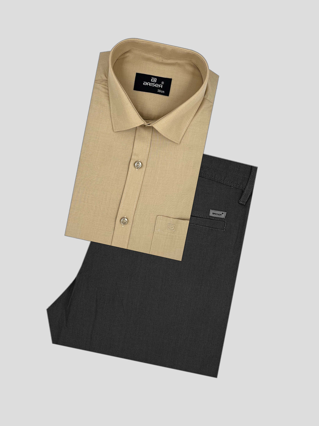 Super Soft + Kansas - Tan Shirt With Smokey Gray Trouser Combo For Men | Ariser