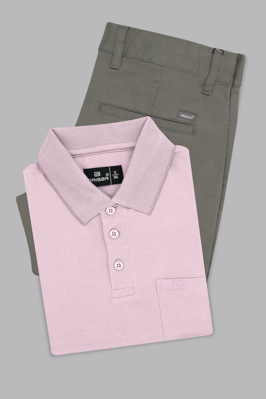 Men baby pink t shirt and grey chino combo