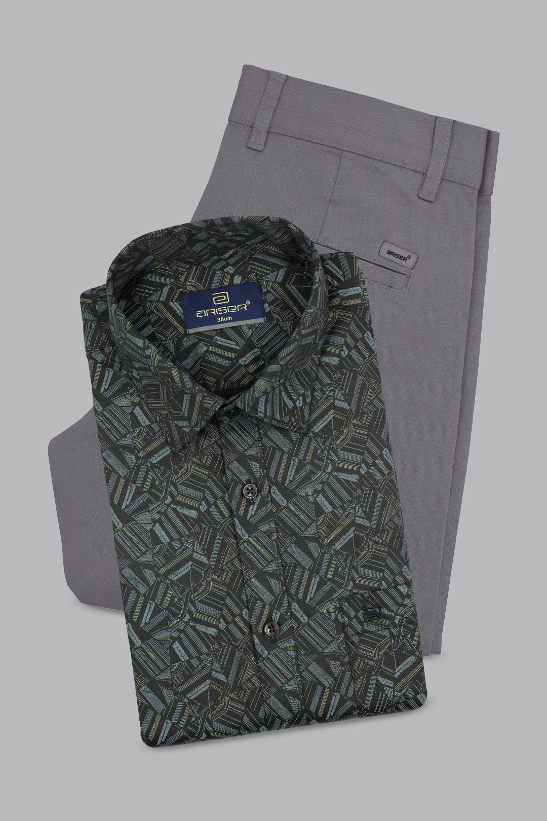 Dark charcoal gray printed shirt