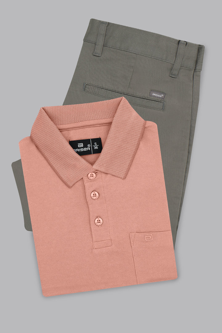 Men orange t shirt and grey chino combo