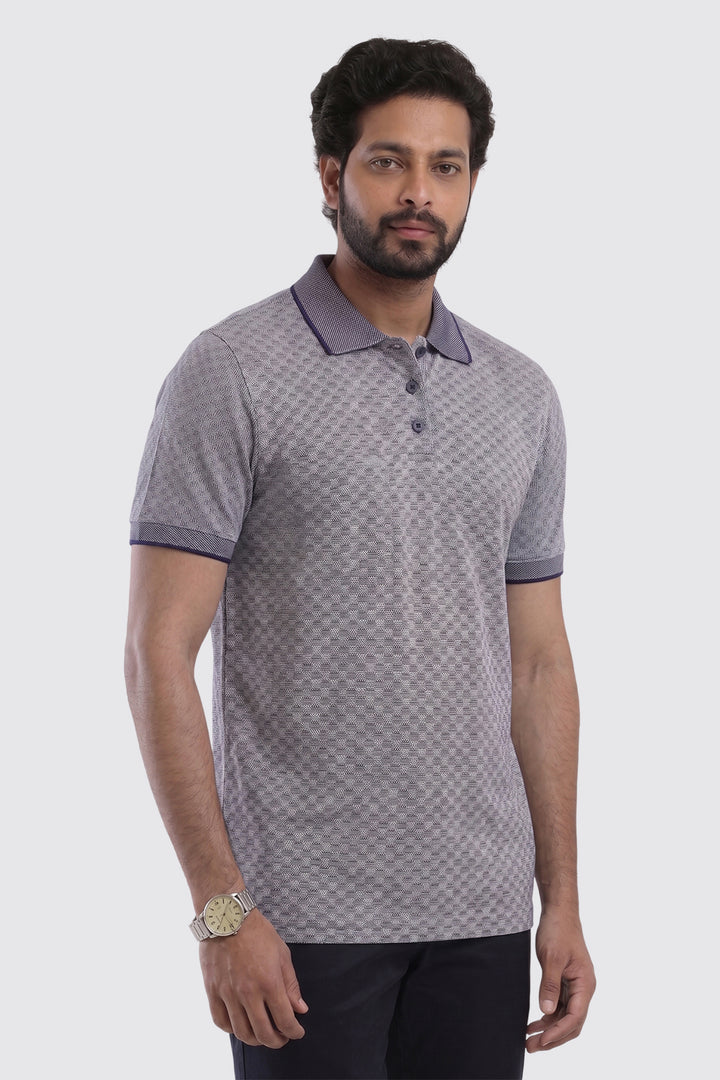 Mens Navy Blue Printed Polo T-Shirt Ariser