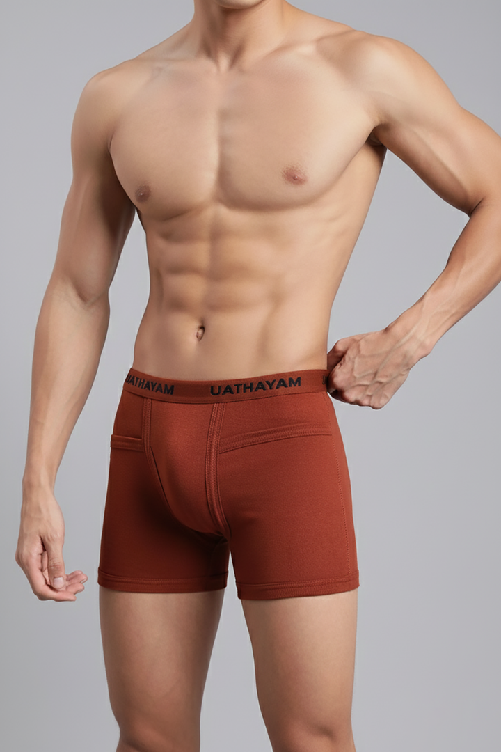 Uathayam men’s rust brown comfort rib trunks outer elastic