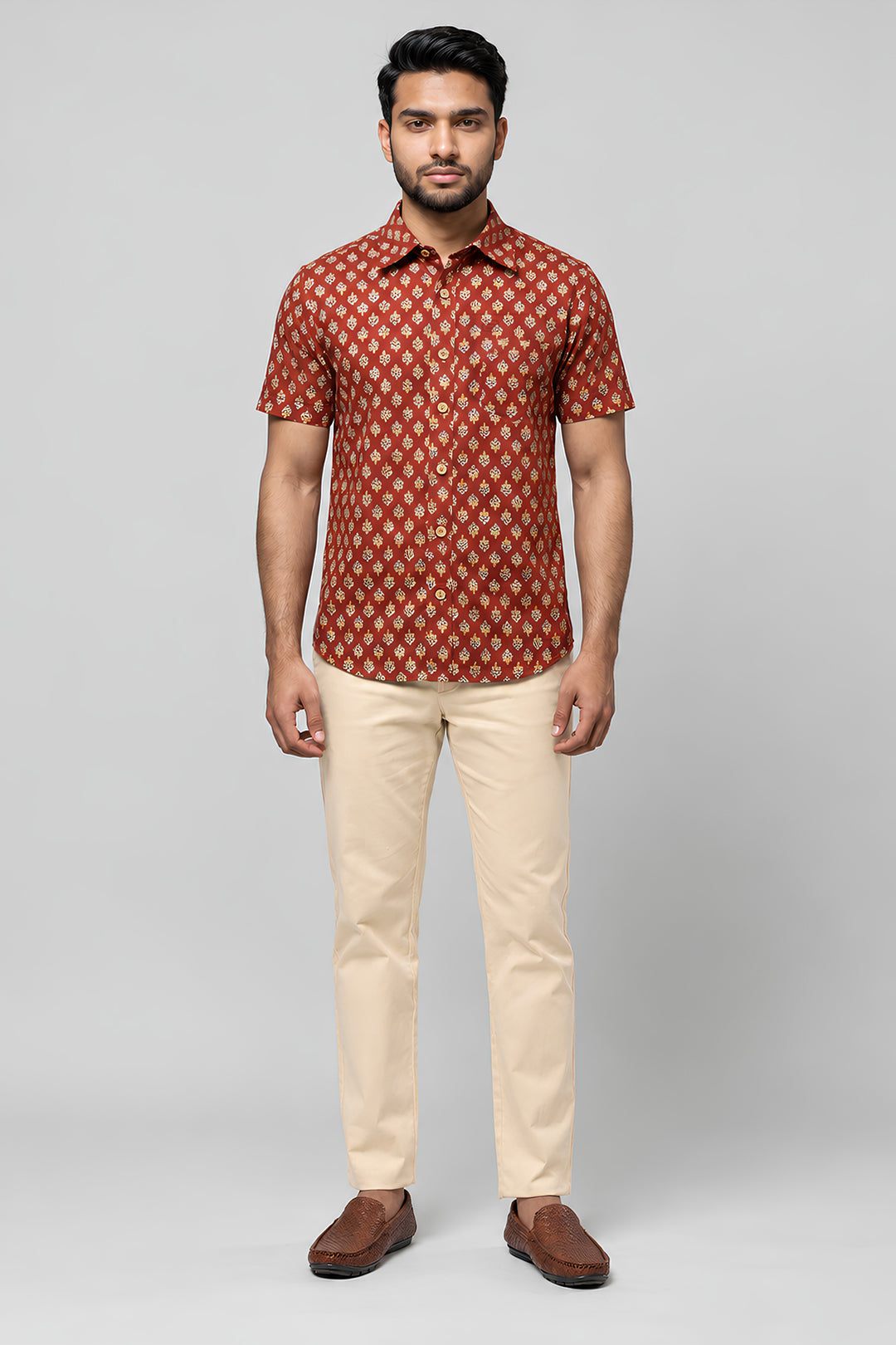 Congo + Basic Chino - Rust Red Shirt With Sandal Trouser Combo For Men | Ariser