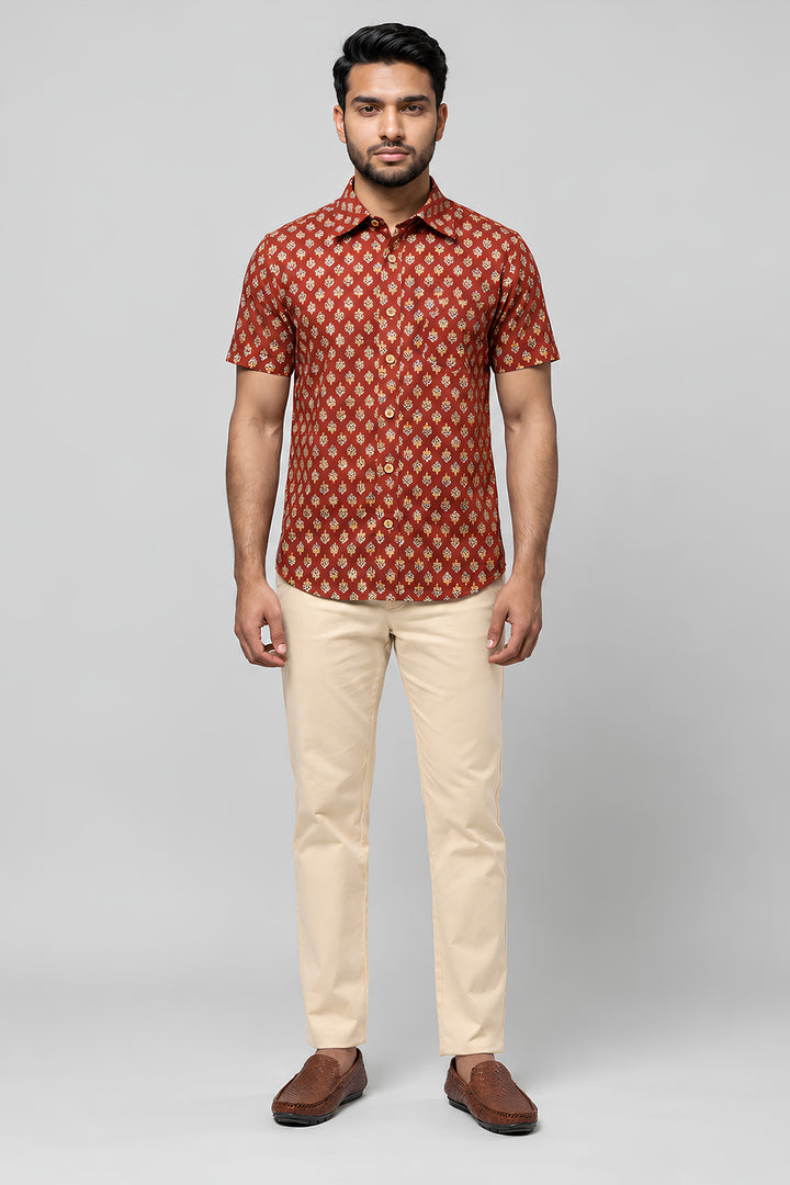 Congo + Basic Chino - Rust Red Shirt With Sandal Trouser Combo For Men | Ariser