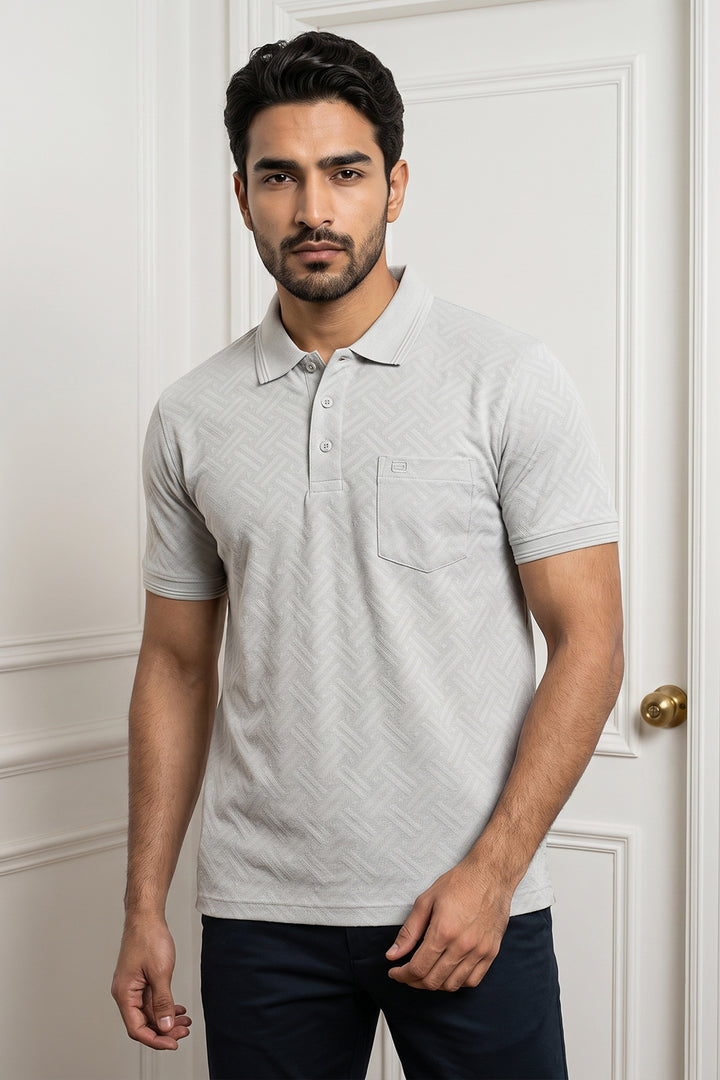 Clark Polo + Basic Chino - Sage Mist Gray T-Shirt With Navy Blue Trouser Combo For Men | Ariser