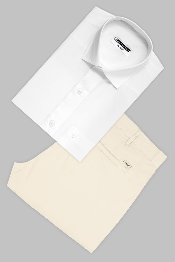 Uathayam White Shirt with Cream White Chino Trouser Set for Men