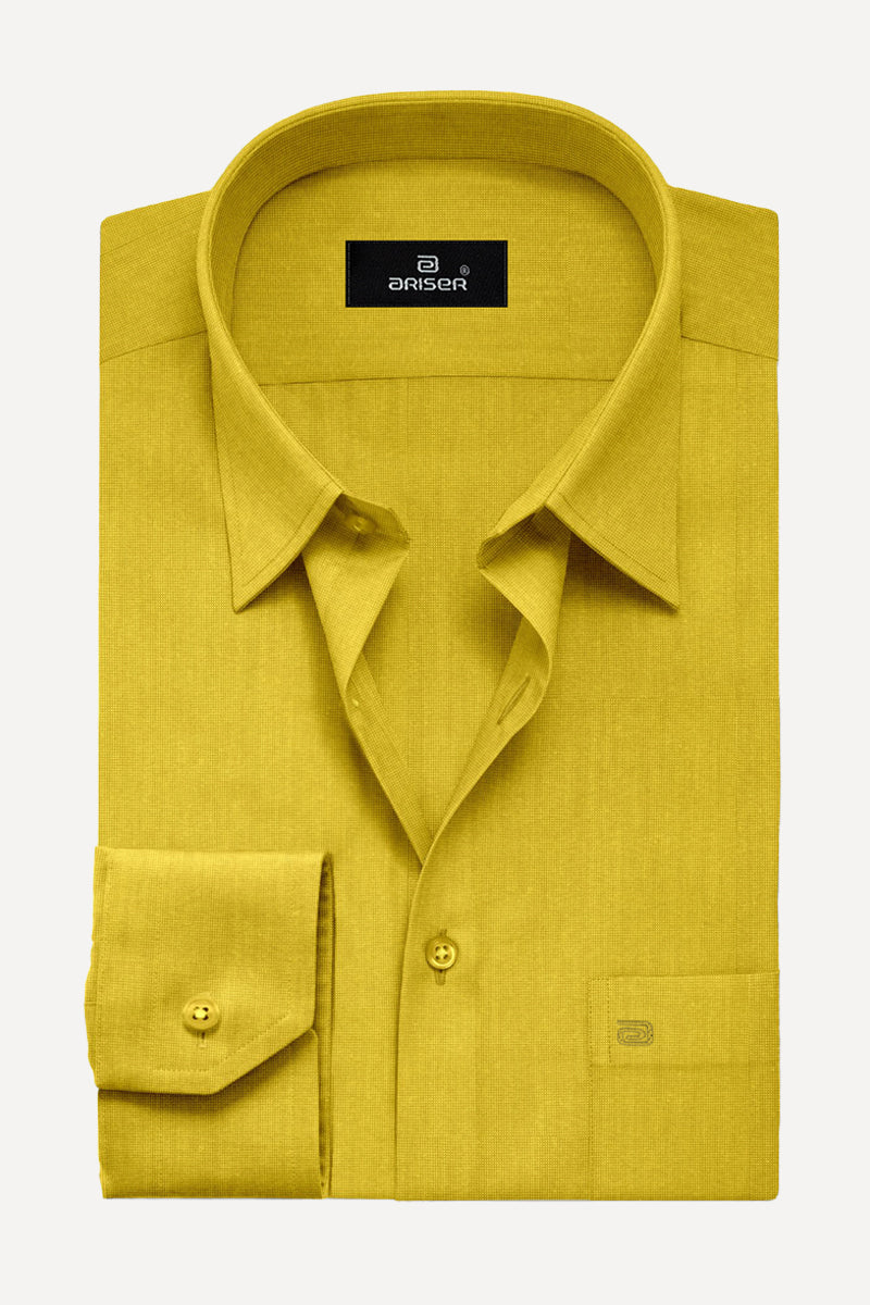 ARISER Lycos Mustard Yellow Cotton Rich Solid Formal Smart Fit Full Sleeve Shirt for Men - LY40007