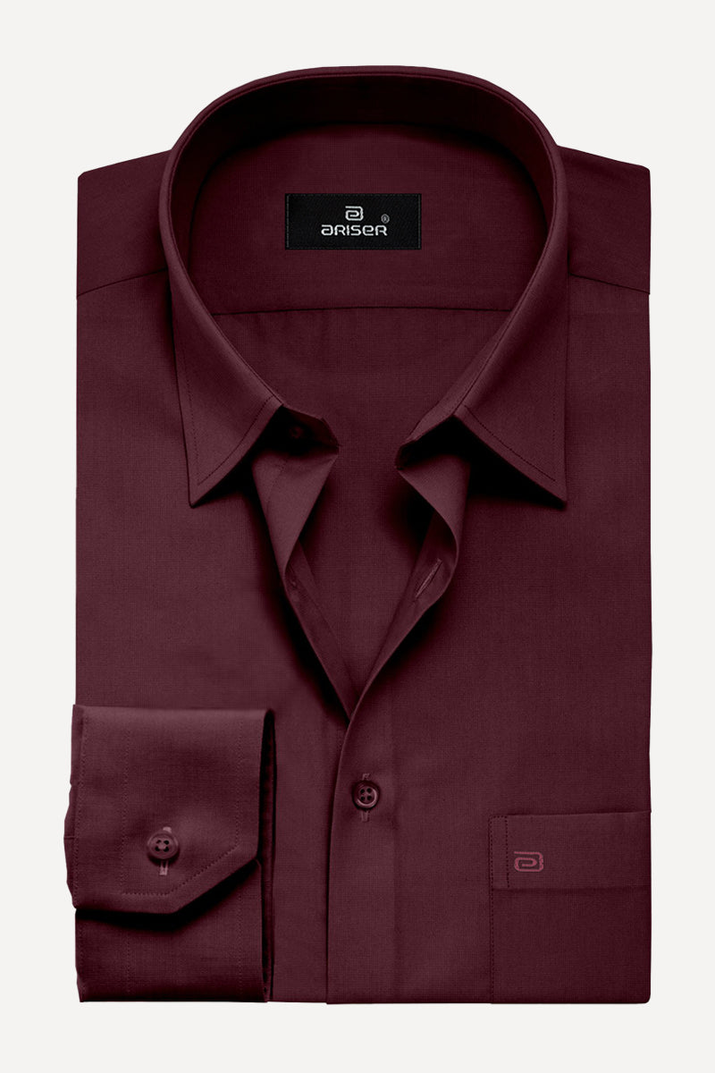 ARISER Lycos Dark Scarlet Color Cotton Rich Solid Formal Smart Fit Full Sleeve Shirt for Men - LY40012