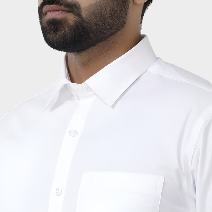 UATHAYAM Snow Field Cotton Formal White Shirts For Men - 2 Pcs Combo Pack