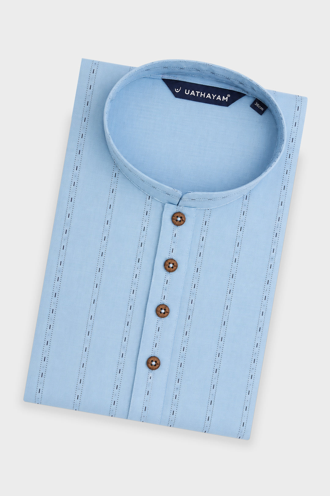 Men's Powder Blue Printed Cotton Long Kurta