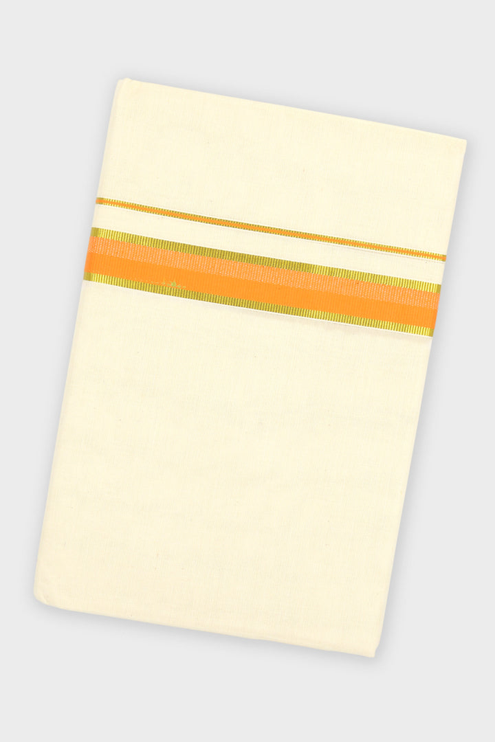 Men's Orange Fancy Border Double Layered Veshti by Uathayam