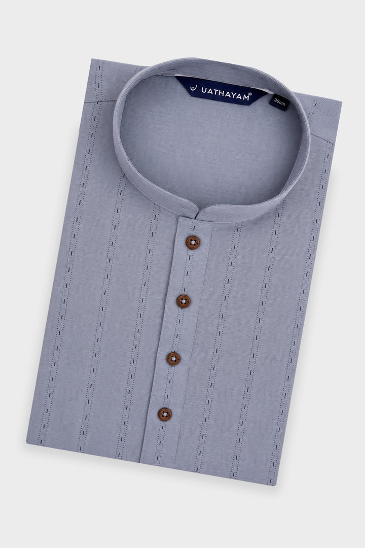 Men's Slate Gray Printed Cotton Long Kurta