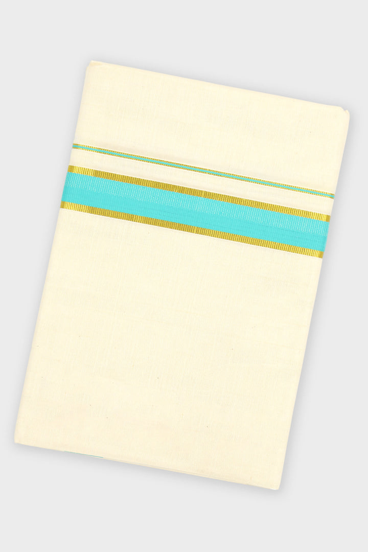 Sea Green Blue Double Layered Dhoti with Fancy Borders for Men