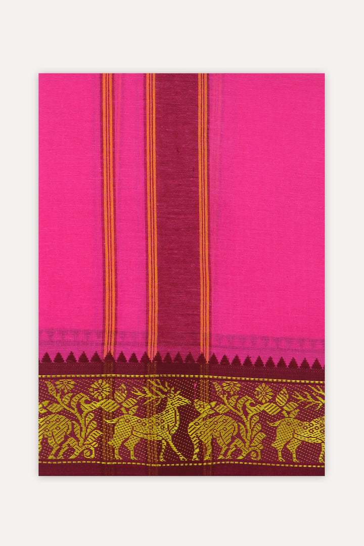 UATHAYAM Parasuram Pink Cotton Devotional Panchakacham Attractive Small Border Dhotis For Mens (Unstitched)
