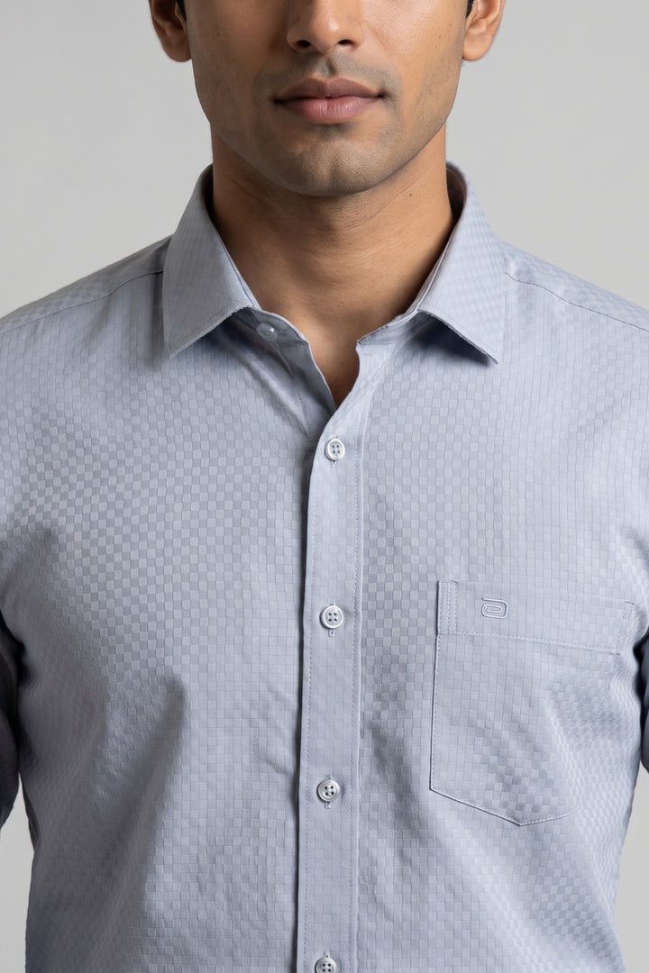 Italian Dobby - Pale Sky Blue Embossed Line Formal Shirts For Men | Ariser