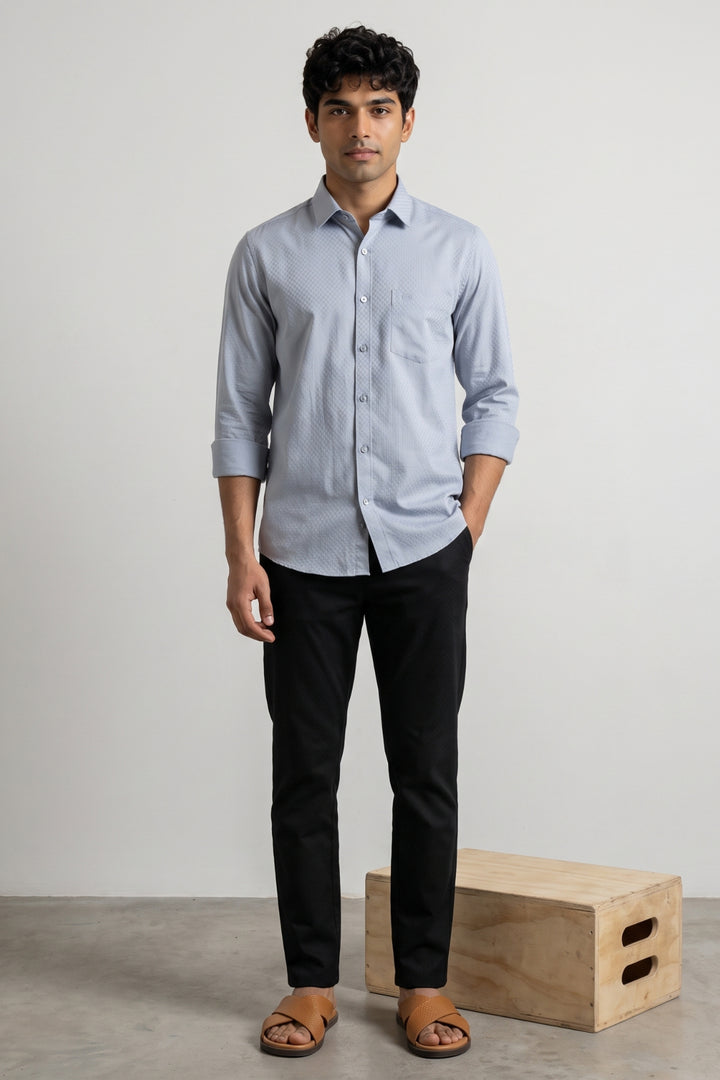 Italian Dobby - Pale Sky Blue Embossed Line Formal Shirts For Men | Ariser